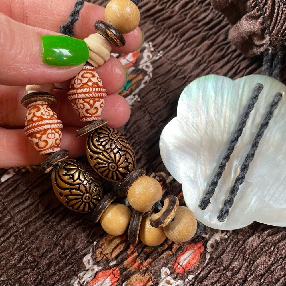 Vintage Y2K Utuwatu Made In Bali Shell/Beaded Halter Boho Festival Mini Dress - Picture 5 of 9